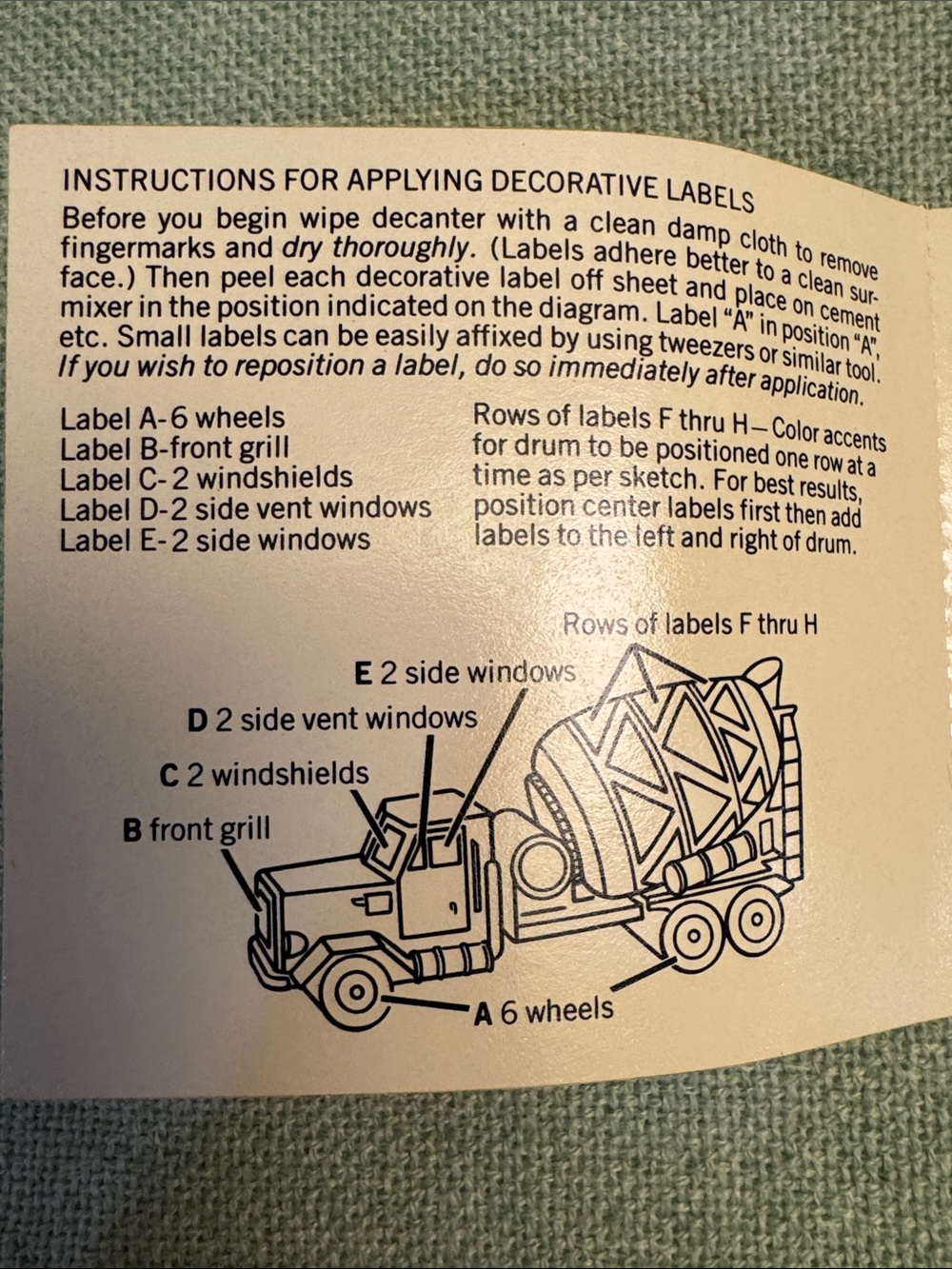 Original Decal for Avon Cement Mixer Decal Set -Rare Find